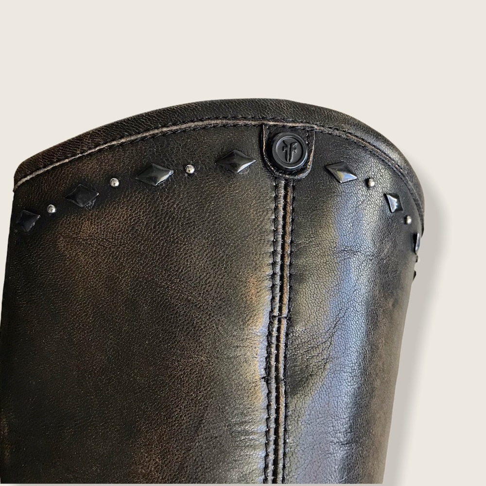 $398 RARE Frye Melissa Rhinestone Button Distressed Vintage Pull On Tall Boots - Picture 12 of 16